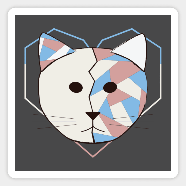 White Geometric Cat Magnet by Kali Farnsworth